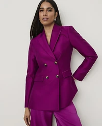 Ann Taylor Studio Collection Long Double Breasted Blazer Silk Dark Fuchsia Bloom Women's