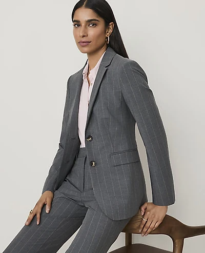 Ann Taylor The Petite Pinstripe Belted Greenwich Blazer Bi-Stretch Dark Neutral Women's