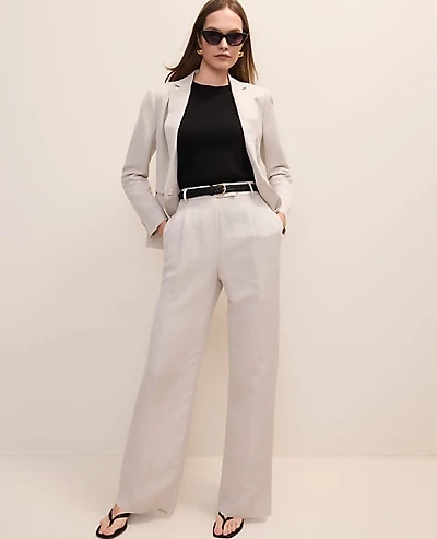Ann Taylor The Pleated Straight Pant Linen Blend Natural Flax Women's