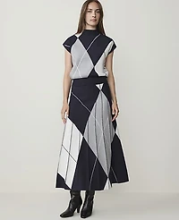 Ann Taylor Pleated Argyle Jacquard Sweater Skirt Night Sky Women's