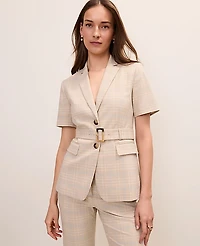 Ann Taylor The Belted Greenwich Blazer Plaid Mixed Level Neutral Women's