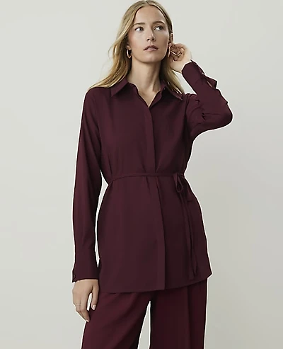 Ann Taylor Tie Waist Tunic Shirt Purest Plum Women's