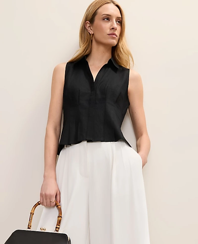 Ann Taylor Petite Sleeveless Flare Shirt Linen Blend Women's