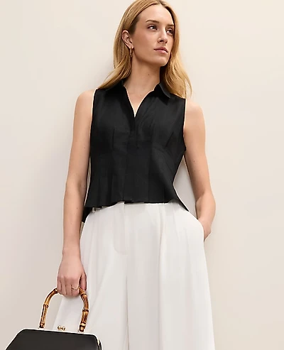 Ann Taylor Petite Sleeveless Flare Shirt Linen Blend Women's