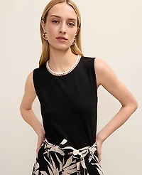 Ann Taylor Braid Trim Ponte Top Black Women's