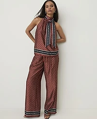 Ann Taylor The Printed Drawstring Wide-Leg Pant Satin Amber Noir Women's