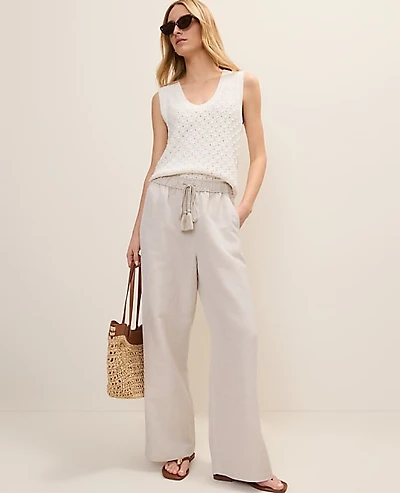 Ann Taylor Weekend Easy Fit Wide-Leg Pant Linen Blend Natural Flax Women's
