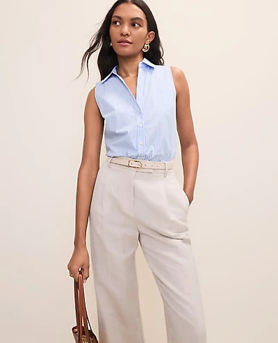 Ann Taylor Petite Striped Sleeveless Essential Shirt Vista Blue Women's
