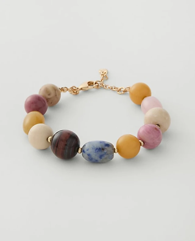 Ann Taylor Mixed Beaded Bracelet Brown Stone Women's