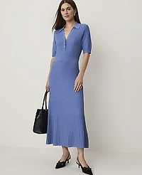 Ann Taylor Pointelle Polo Midi Sweater Dress Ocean Oasis Women's