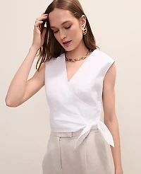 Ann Taylor Petite V-Neck Tie Waist Wrap Top White Women's