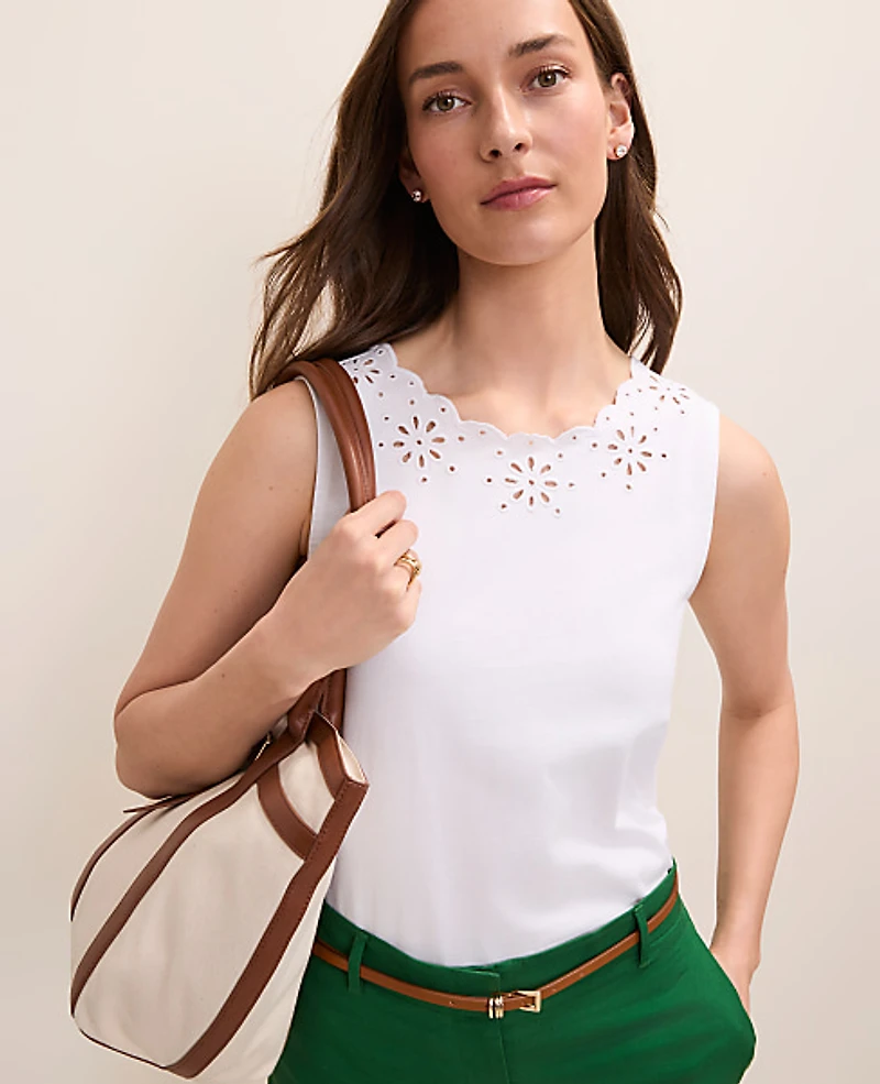 Ann Taylor Embroidered Tank Top White Women's