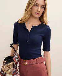 Ann Taylor Pointelle Henley T-Shirt Women's