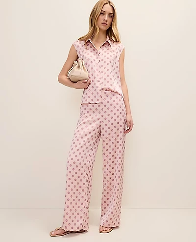 Ann Taylor The Side Zip Wide-Leg Pant Geo Satin Pink Marble Women's