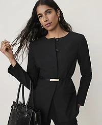 Ann Taylor Belted Split Hem Jacket Black Women's