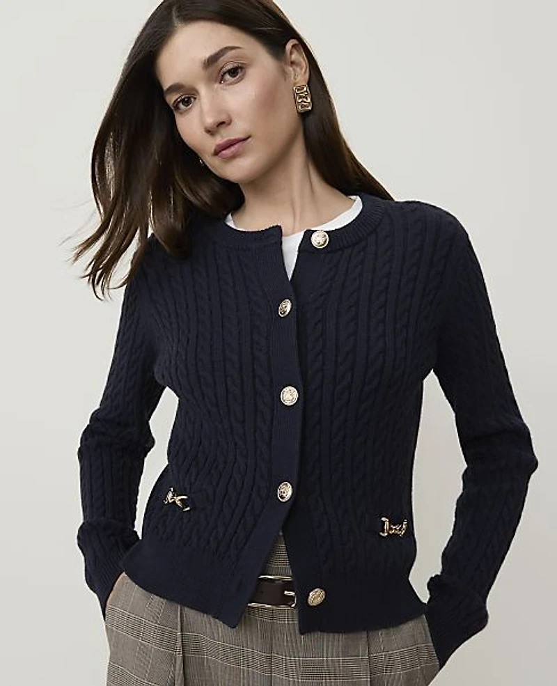 Ann Taylor Horsebit Cable Cardigan Women's
