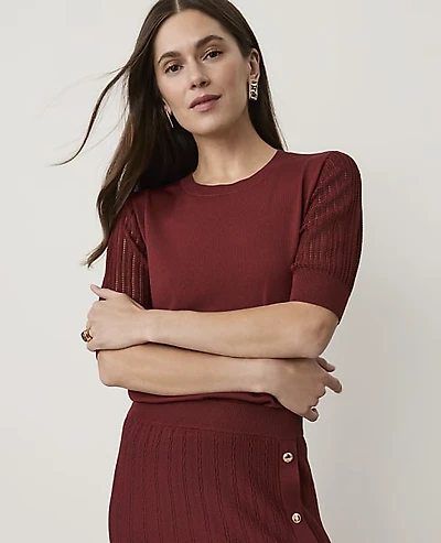 Ann Taylor Pointelle Sleeve Sweater T-Shirt Women's