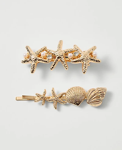 Ann Taylor Weekend Shell Hair Clip Set Goldtone Women's