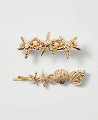 Ann Taylor Weekend Shell Hair Clip Set Goldtone Women's