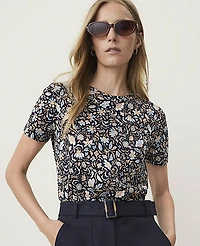 Ann Taylor Weekend Floral Crew Neck T-Shirt Night Sky Women's