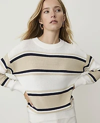 Ann Taylor Weekend Striped Crew Neck Sweater Camel Multi Women's