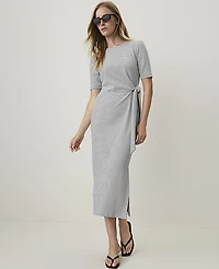 Ann Taylor Weekend Striped Tie Waist Midi Dress Night Sky Women's