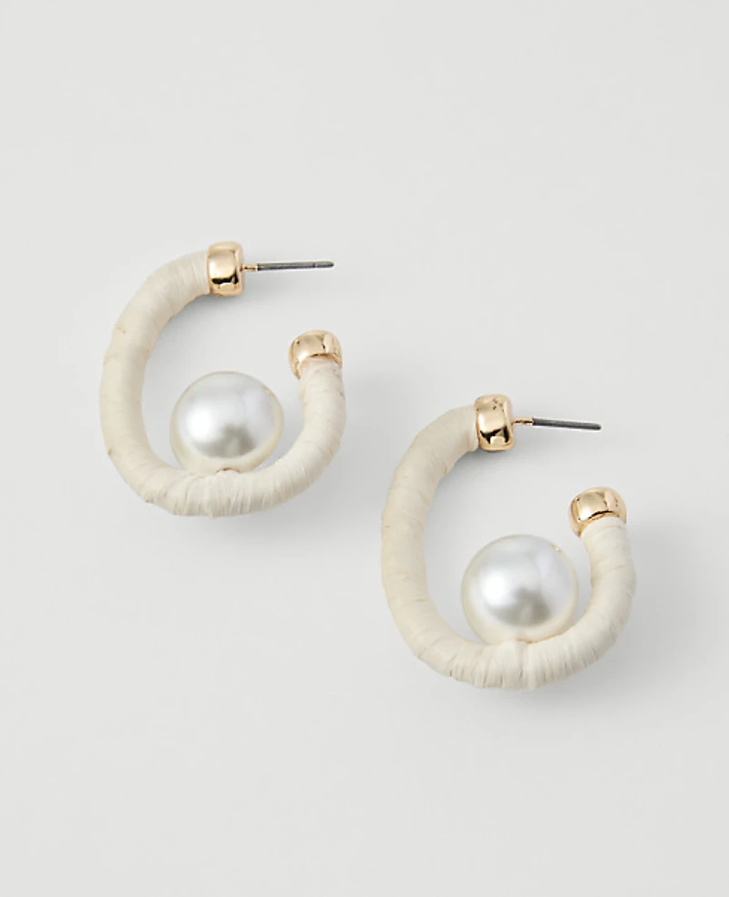 Ann Taylor Threaded Pearl Hoop Earrings Ivory Women's