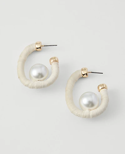 Ann Taylor Threaded Pearl Hoop Earrings Ivory Women's