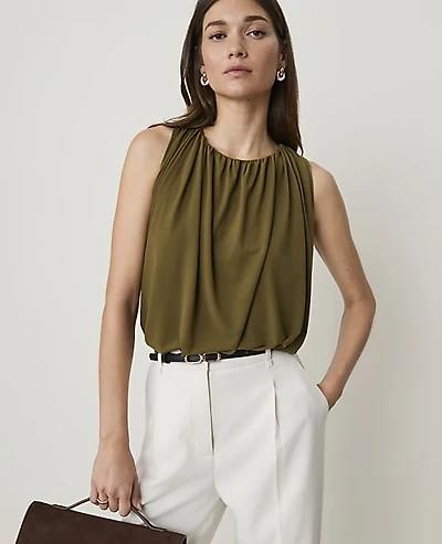 Ann Taylor Gathered Bubble Hem Top Olive Sprig Women's