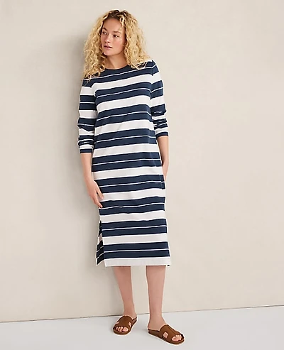 Ann Taylor Haven Well Within Organic Cotton Interlock Stripe Midi Dress Twilight Blue Heather Women's