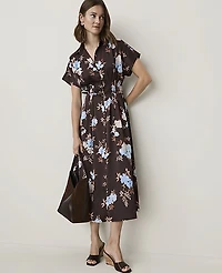 Ann Taylor Petite Floral Collared Midi Shirtdress French Mocha Women's