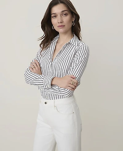 Ann Taylor Striped Perfect Shirt White Women's