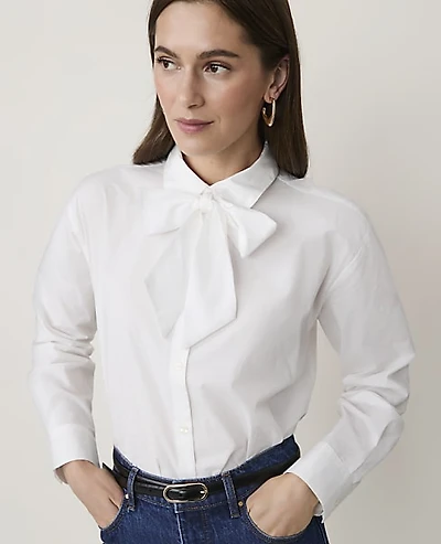 Ann Taylor Tie Neck Blouse White Women's
