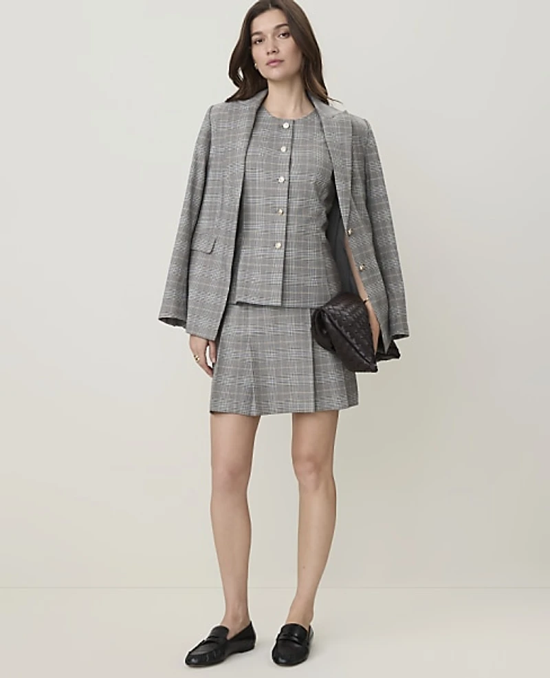 Ann Taylor Plaid Pleated Skirt Blue Women's