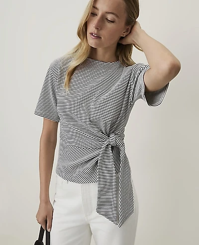Ann Taylor Petite Weekend Striped Tie Waist T-Shirt Night Sky Women's