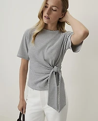 Ann Taylor Petite Weekend Striped Tie Waist T-Shirt Night Sky Women's