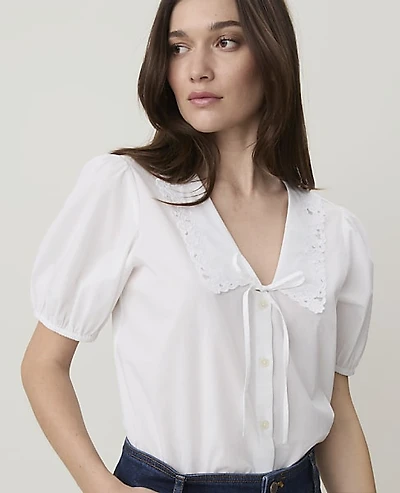 Ann Taylor Weekend Embroidered Collar Blouse Women's
