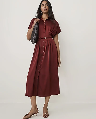 Ann Taylor Petite Collared Midi Shirtdress Rich Merlot Women's
