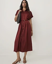Ann Taylor Petite Collared Midi Shirtdress Rich Merlot Women's