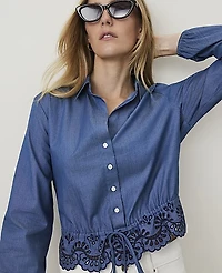 Ann Taylor Petite Weekend Tie Waist Blouse Sea Haze Women's