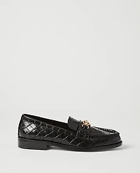 Ann Taylor Hardware Embellished Croco Loafer Black Women's