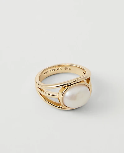 Ann Taylor Metal Pearl Heart Ring Ivory Women's