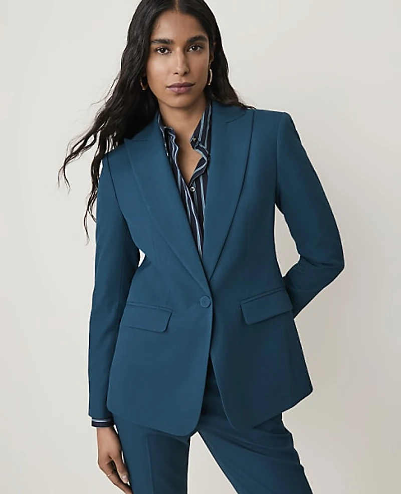 Ann Taylor The Petite Fitted Long Blazer Classic Canvas Deep Forest Pine Women's
