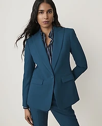 Ann Taylor The Petite Fitted Long Blazer Classic Canvas Deep Forest Pine Women's
