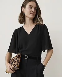 Ann Taylor Flutter Sleeve V-Neck Popover Top Women's
