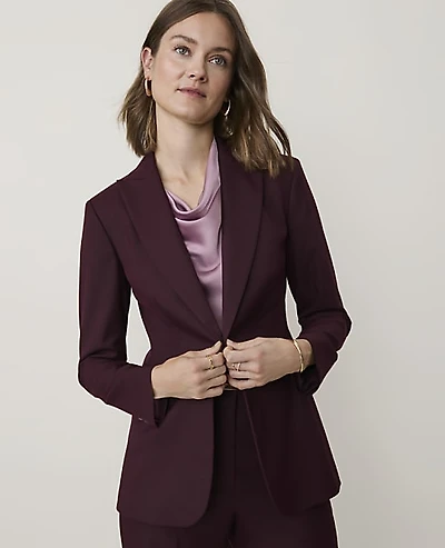 Ann Taylor The Petite Fitted Long Blazer Classic Burgundy Women's
