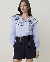 Ann Taylor Weekend Striped Tie Neck Blouse Ultramarine Women's