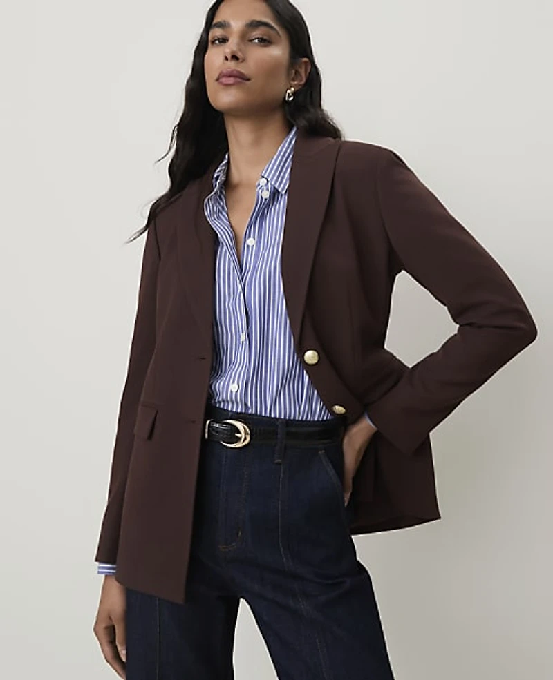Ann Taylor The Petite Fitted Long Blazer French Mocha Women's
