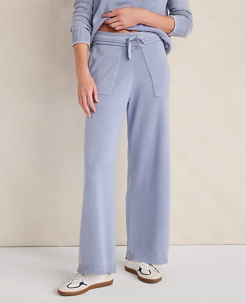 Ann Taylor Haven Well Within Organic Cotton Knit Wide Leg Pants Ocean Wave Women's