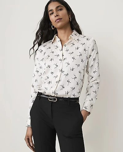 Ann Taylor Petite Floral Satin Modern Shirt Sea Pearl Women's